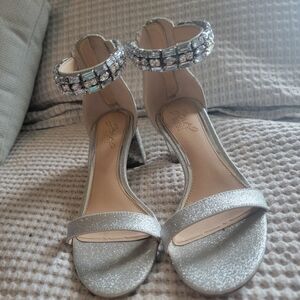 Silver jeweled heels